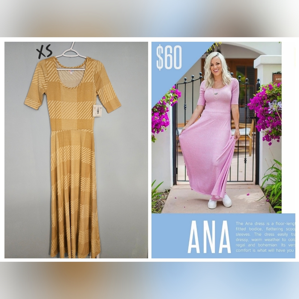 LuLaRoe Ana Maxi Dress Mustard Yellow Size XS